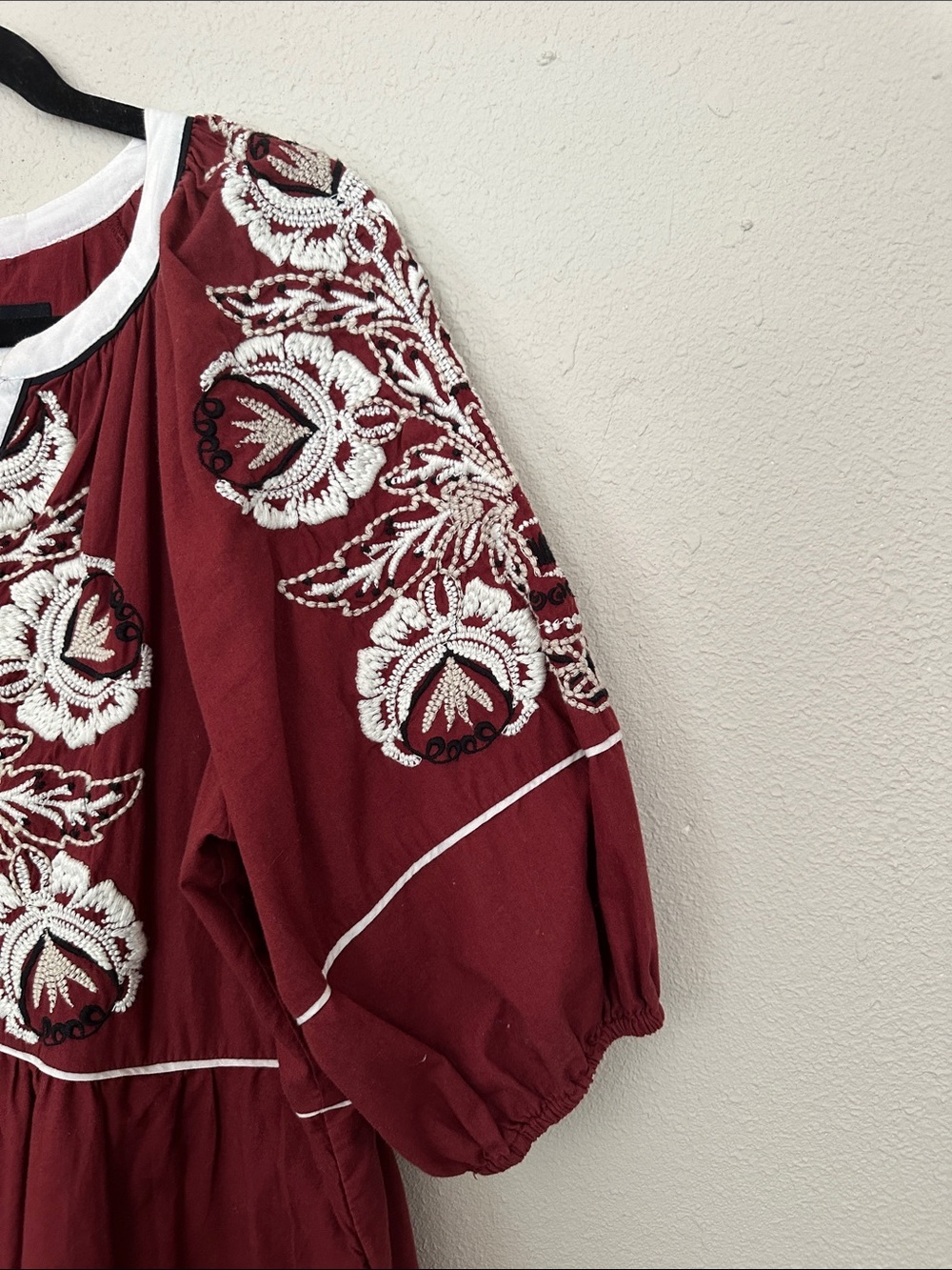 Anthropologie Embroidered Tiered Midi Dress in Deep Wine Red - Picture 6 of 7